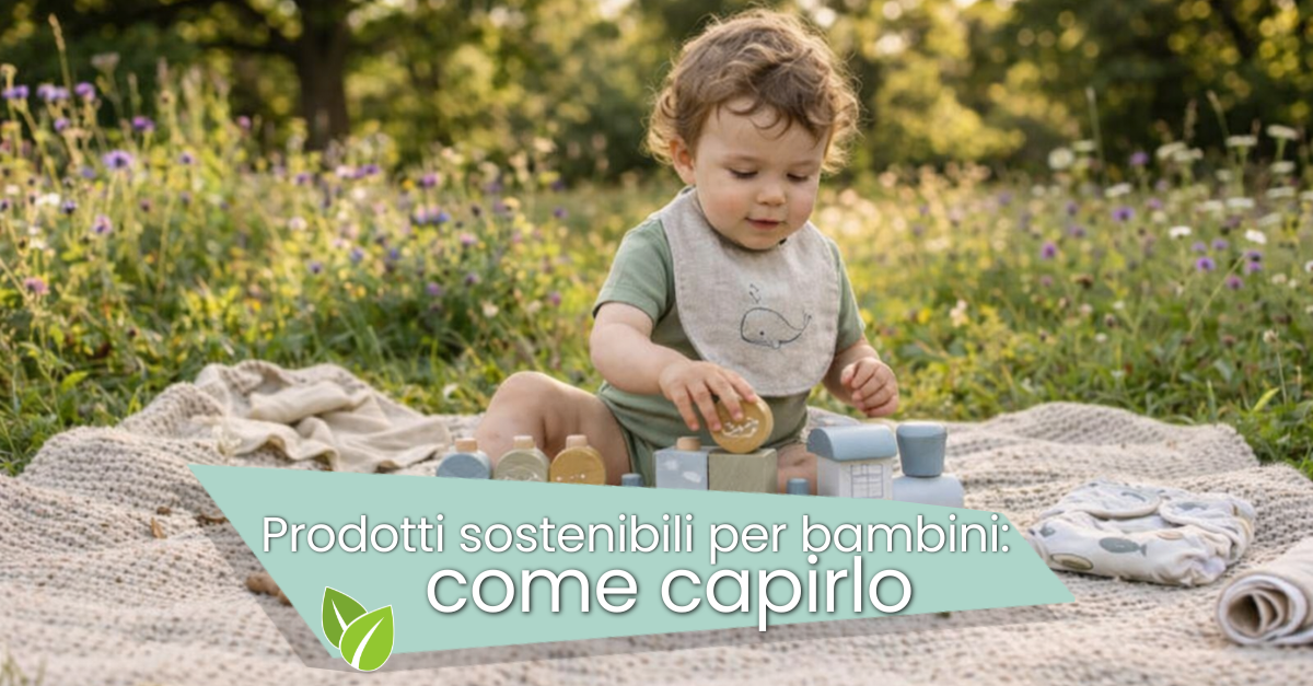 bambino che gioca con un trenino di legno su un telo, su un prato